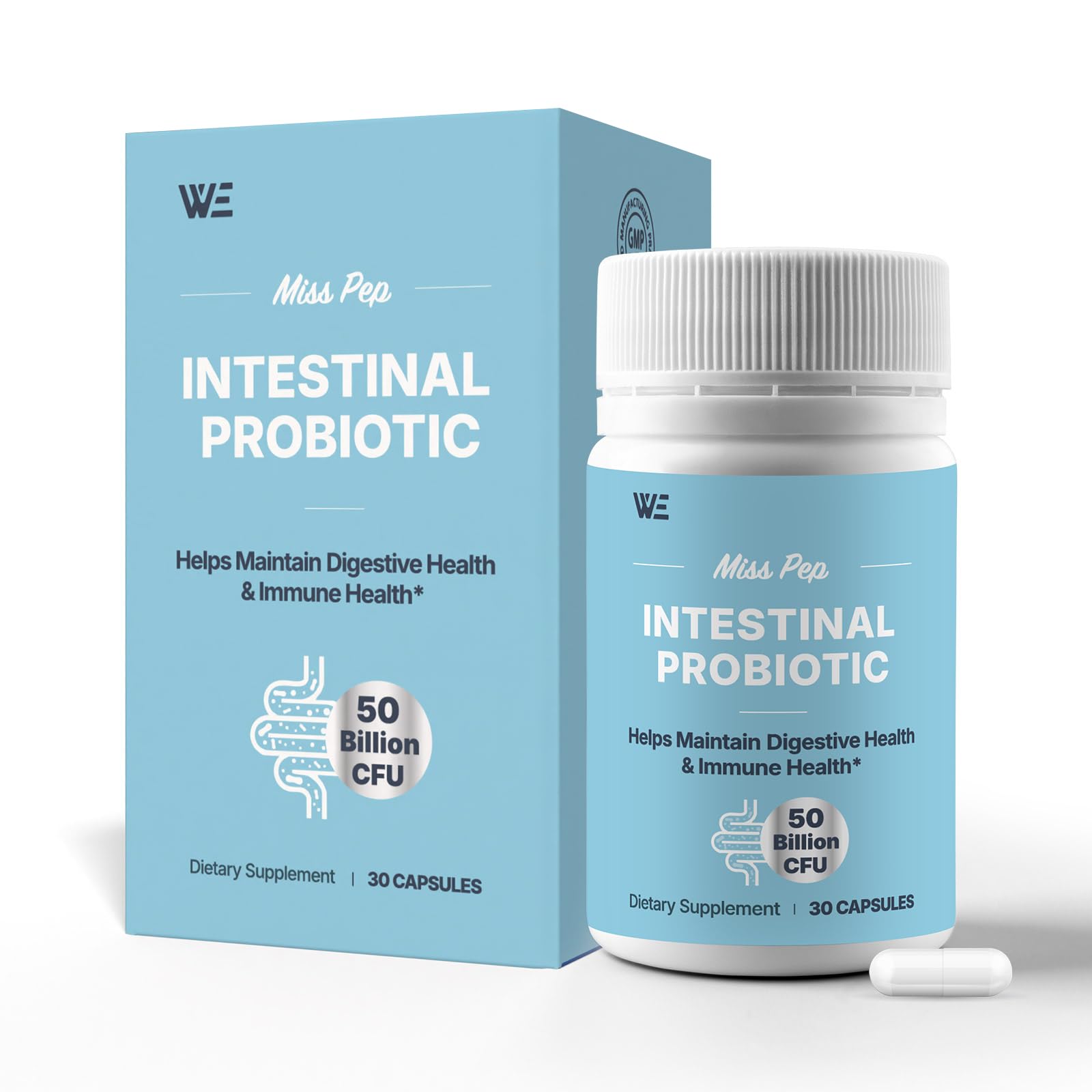 MISS PEP Probiotics 50 Billion CFU - 8 Unique Strains + 3 Prebiotics - Immune, Digestive & Gut Health - Supports Occasional Constipation, Diarrhea, Gas & Bloating - Probiotics for Women & Men - 30ct MISS PEP Au supplements
