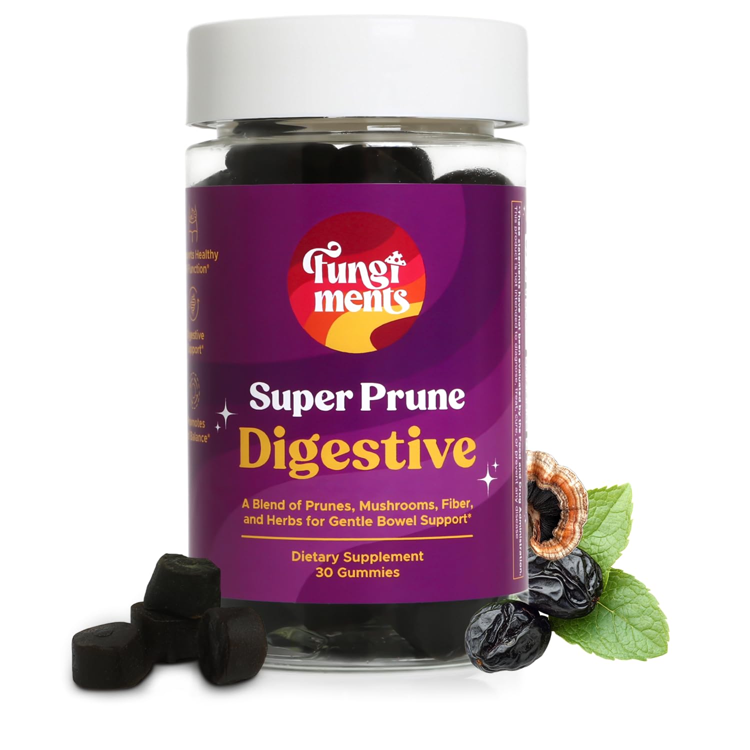 Fungiments Super Prune - Mushroom Supplement - Turkey Tail Mushrooms, Fiber, Rhubarb, Prunes, Ginger, Chamomile - Debloating, Constipation Relief