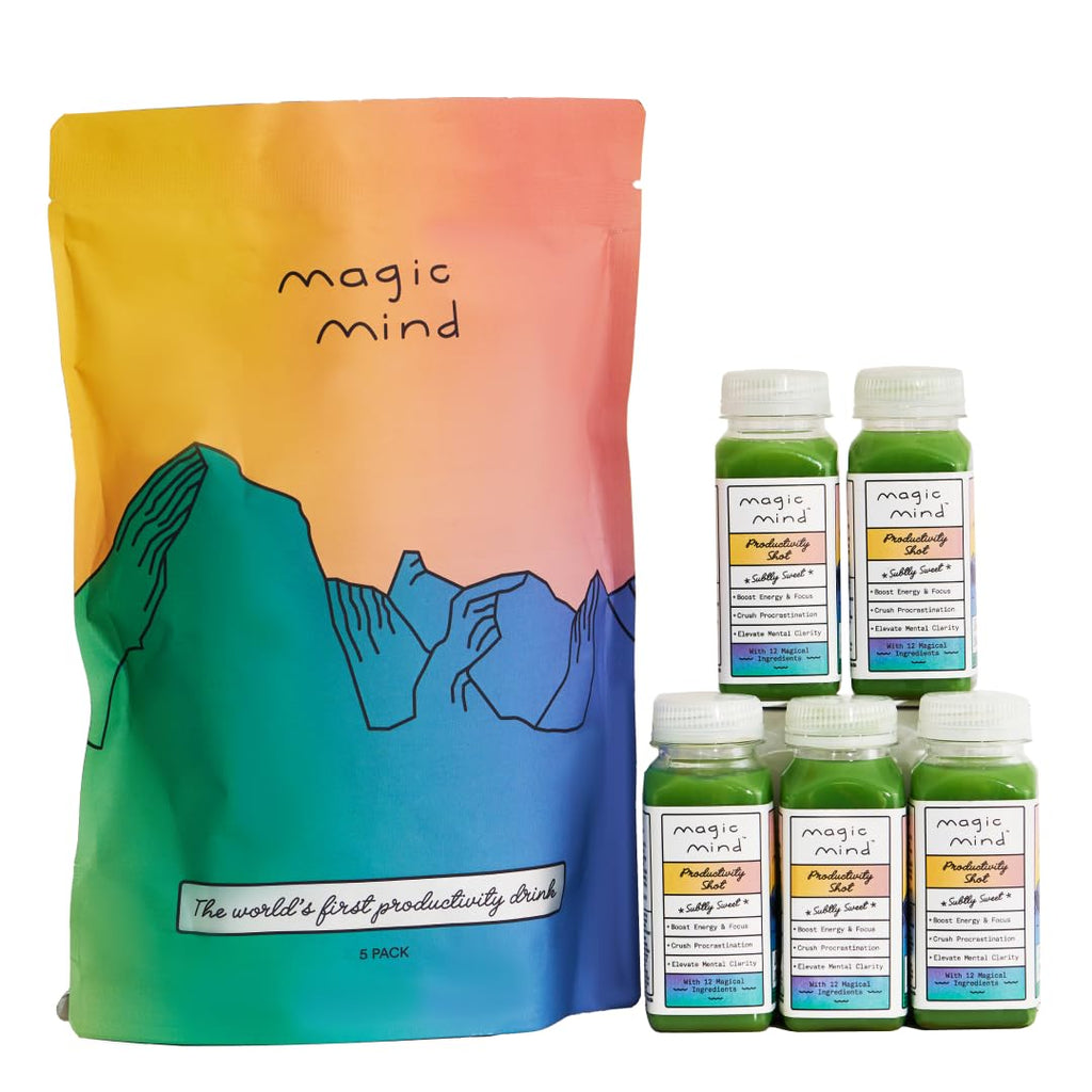 Magic Mind Focus Energy Drink Shots - No Jitters, Stress Relieving, Ashwagandha, Functional Mushrooms, Matcha Green Tea, Vitamin B12, Vitamin C - 2 FL Oz (5 Pack) Magic Mind Au supplements
