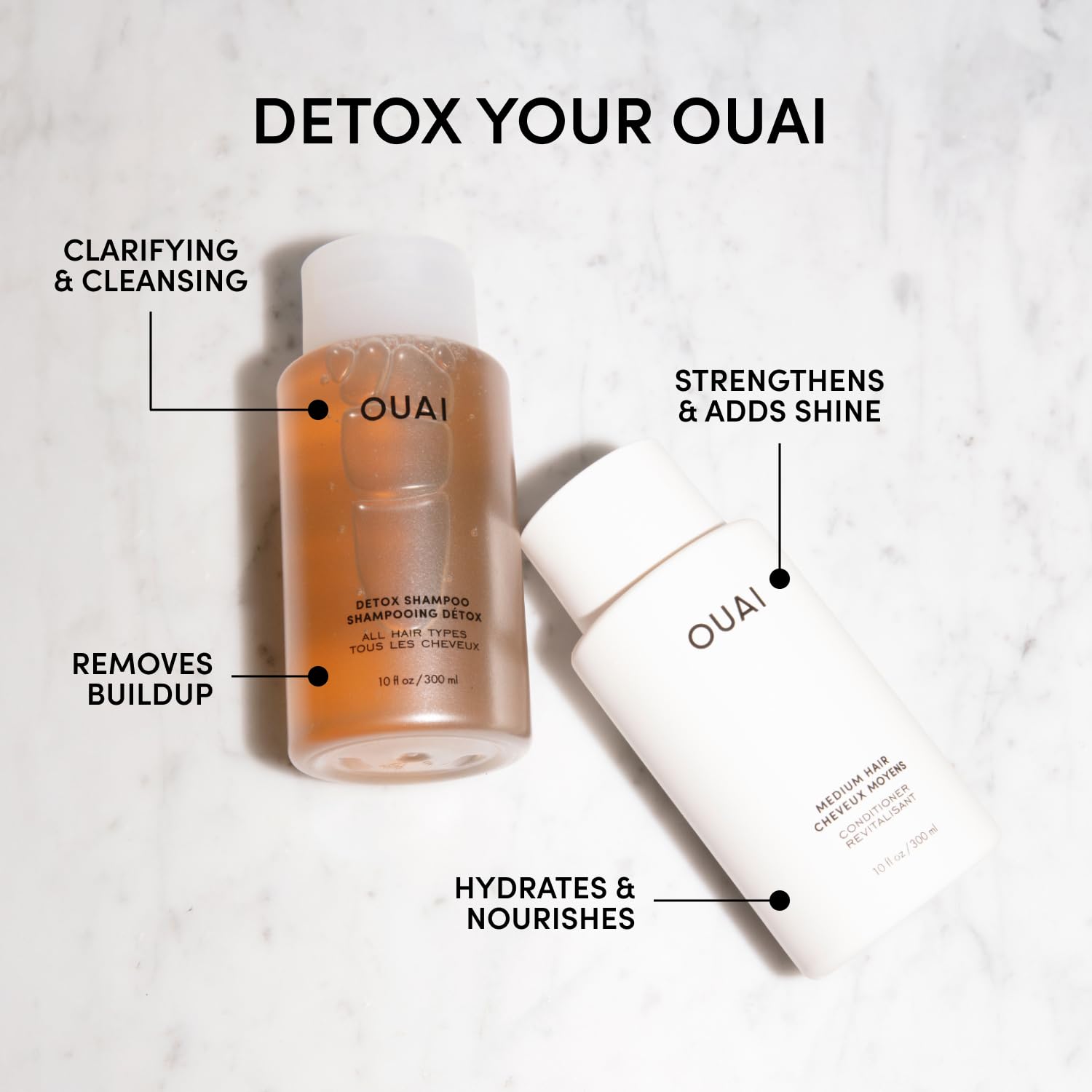 OUAI Detox Shampoo & Medium Hair Conditioner Bundle - Clarifying Shampoo for Build Up, Dirt, Oil, Product and Hard Water & Hydrating Conditioner for Medium Hair (2 Count) OUAI Au supplements