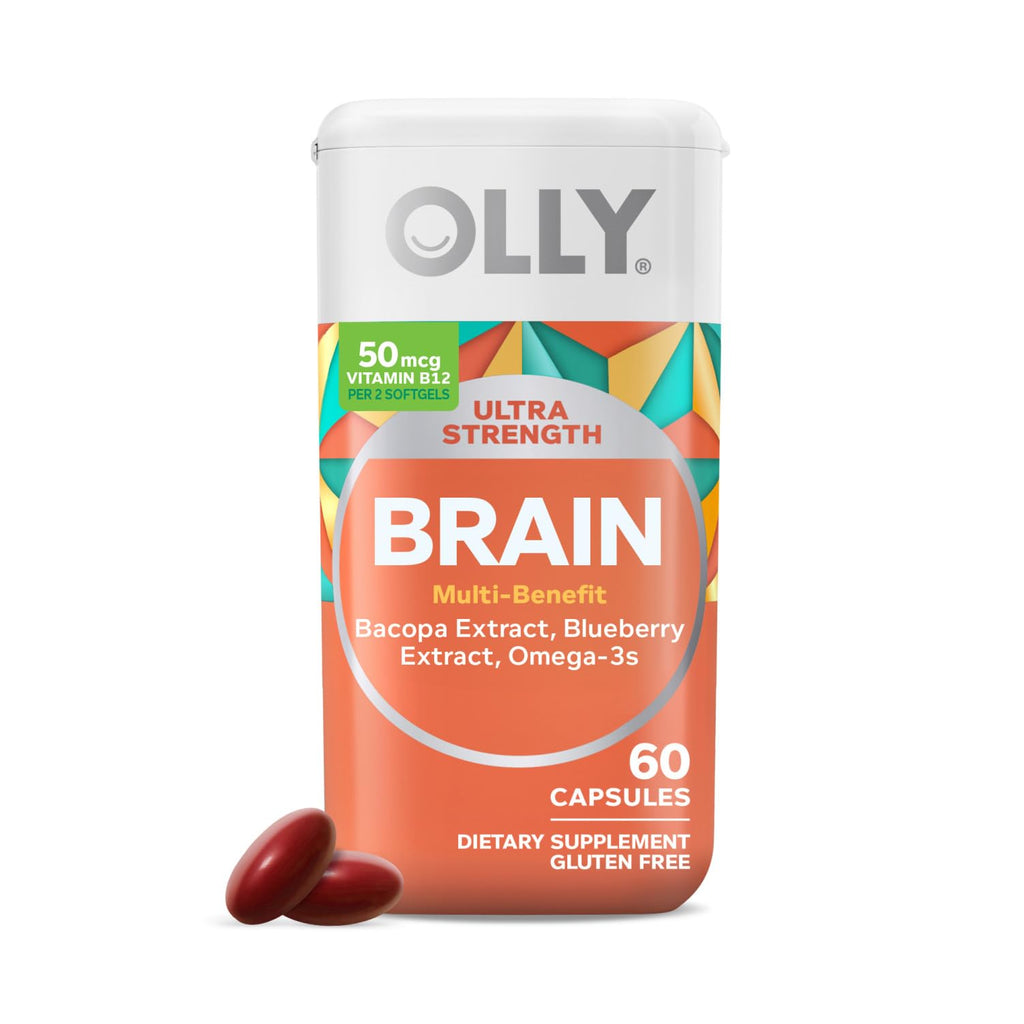 OLLY Ultra Strength Brain Softgels, Nootropic, Supports Healthy Brain Function, Memory, Focus and Concentration, Omega-3s, Vitamins B6 and B12, 30 Day Supply - 60 Count OLLY Au supplements