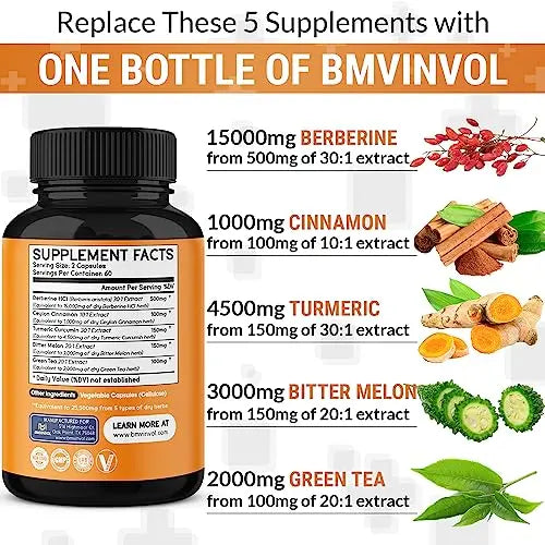 Berberine 𝟏𝟓𝟎𝟎𝟎𝐦𝐠 Ceylon Cinnamon 𝟏𝟎𝟎𝟎𝐦𝐠 Turmeric 𝟒𝟓𝟎𝟎𝐦𝐠 Green Tea 𝟐𝟎𝟎𝟎𝐦𝐠 BMVINVOL Au supplements