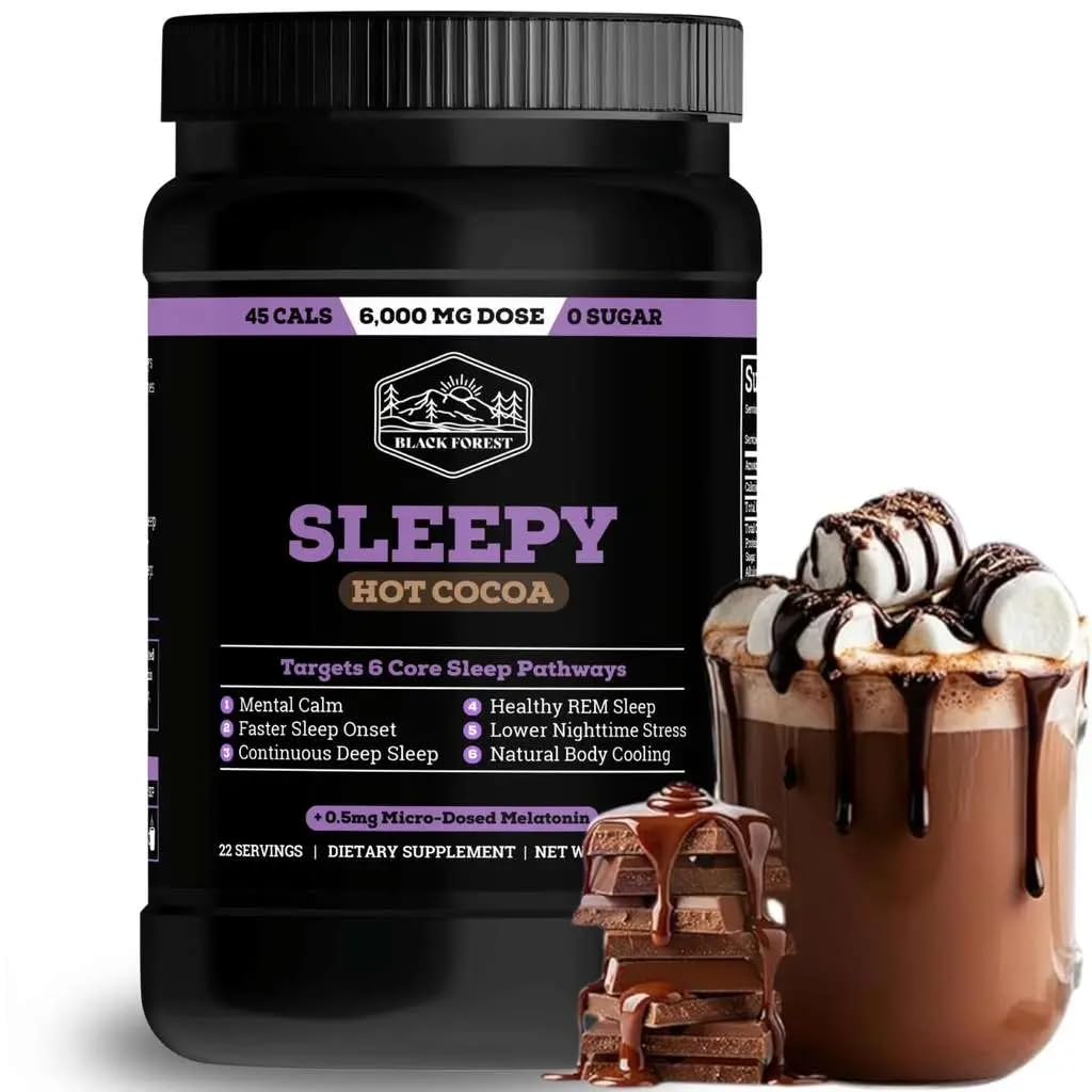 Black Forest Sleepy Hot Cocoa - Magnesium Hot Chocolate Sleepy Cocoa Sleep Powder for Adults with Melatonin & L-Theanine - Natural Sleep Drink Mix for Deep Sleep & Relaxation,