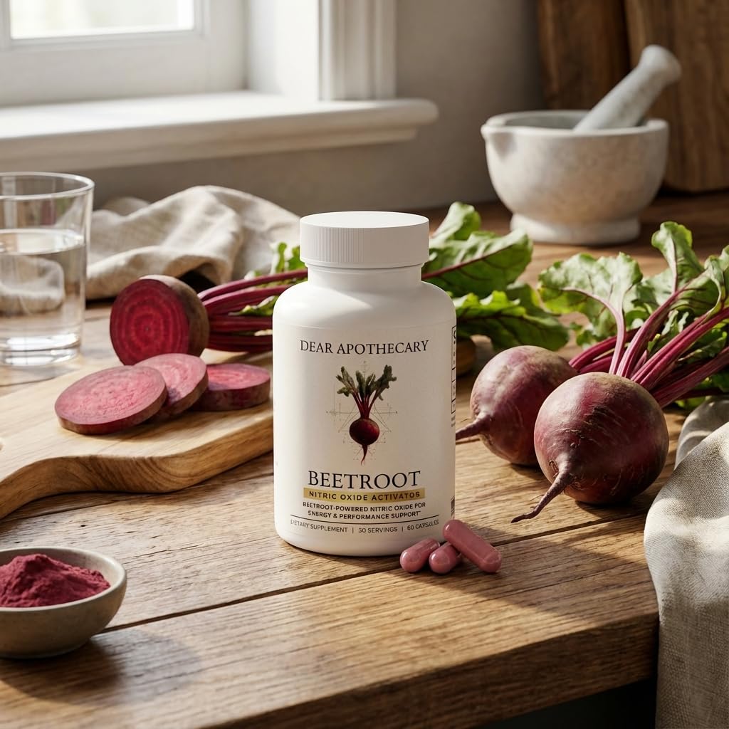 Dear Apothecary Organic Beetroot Capsules | 1300mg Beet Root Powder | Nitric Oxide Precursor | 60 Vegetarian Capsules | Non-GMO, Gluten Free, Vegan