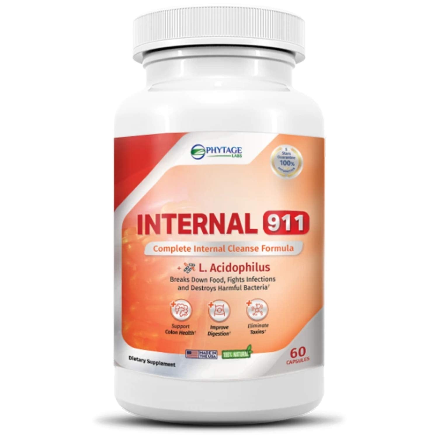 Phytage Labs Internal 911 Colon Cleanse Detox Supplement - Natural Laxative Cleanser Removes Toxins for Better Digestion and Radiant Skin - 60 Capsules