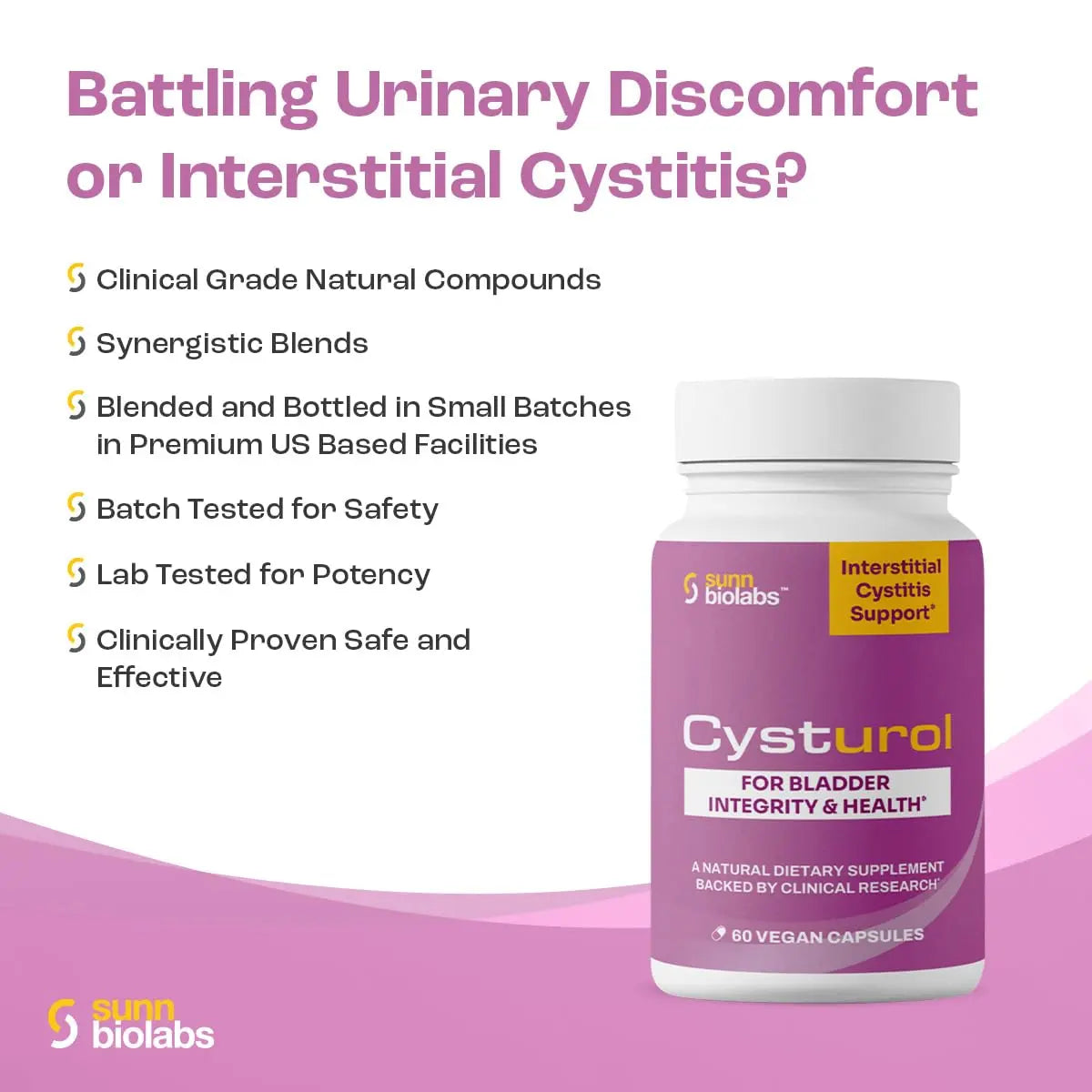 CYSTUROL® Bladder Support Supplement | Interstitial Cystitis (IC) | Bladder Pain | Urinary Tract Health | Clinically Studied Formula for Bladder Inflammation, UTI, Mast Cell Support & Urinary Urgency SUNN BIOLABS Au supplements