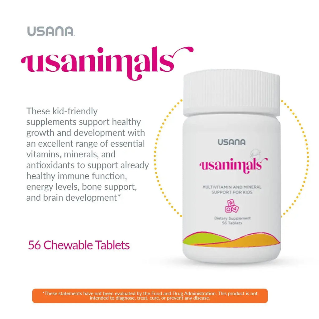USANA Usanimals Multivitamin for Kids - Daily Chewable Tablets with Vitamins A, C, D, E, B6, B12, Zinc, Iron - Supports Immune, Bone & Brain Health USANA Au supplements