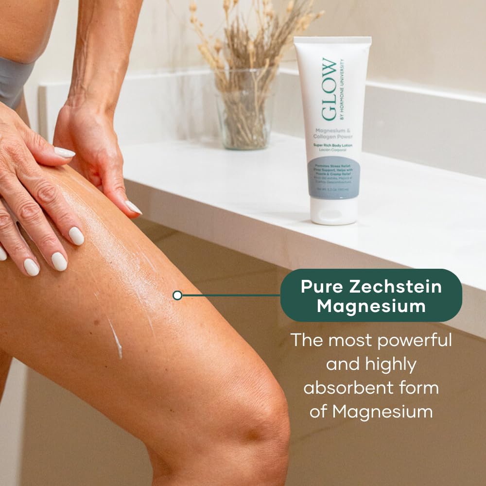 Glow by Hormone University - Magnesium Lotion with Collagen - Magnesium Cream - Bedtime Routine Sleep Lotion - The Highest Concentration of Genuine Zechstein Magnesium Chloride (Pack of 1) Glow Botanica Au supplements