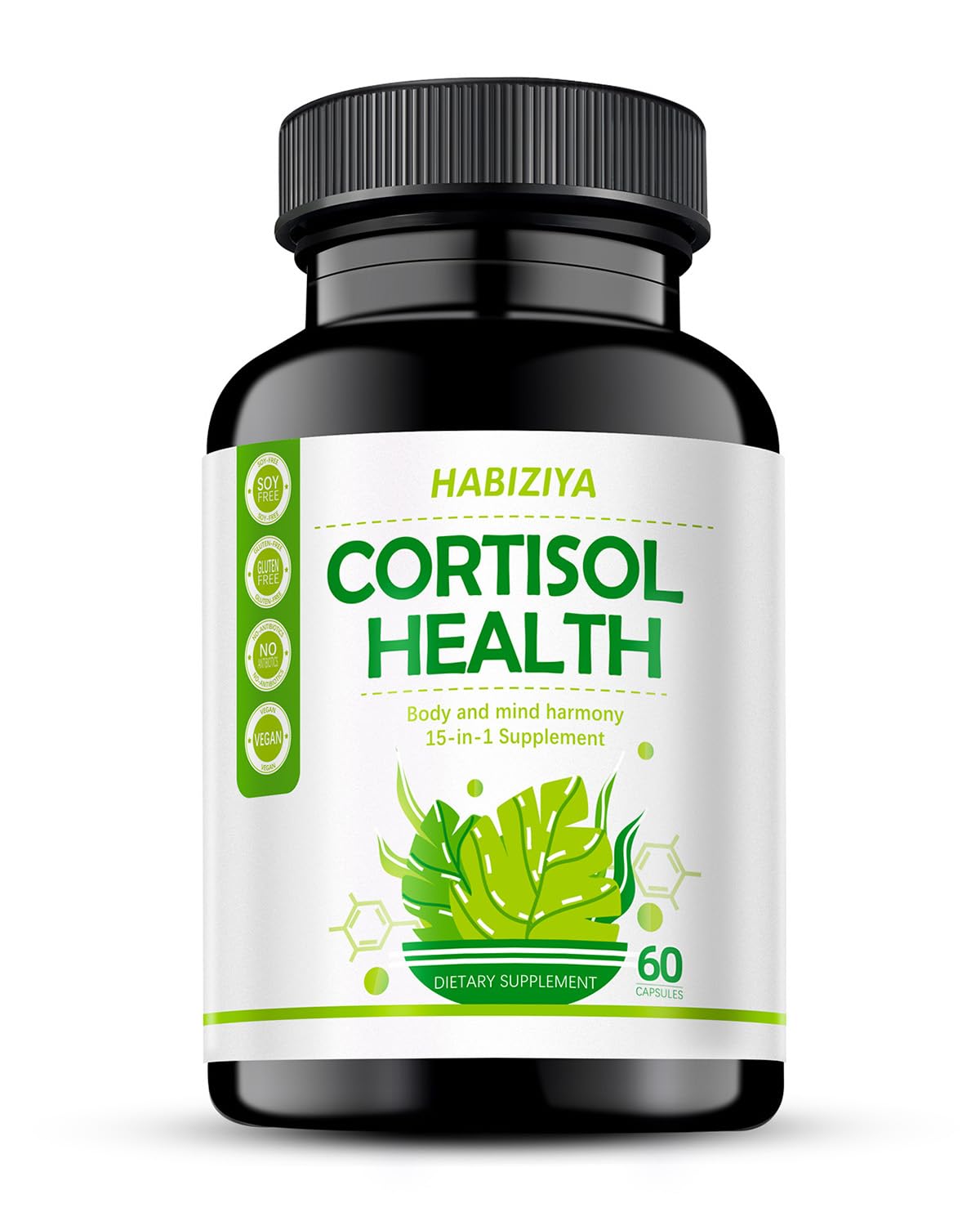 HABIZIYA Cortisol Manager Supplement for Women and Men Adrenal Support with Ashwagandha, Rhodiola Rosea, Holy Basil, Mood & Sleep Support - Non-GMO, Vegan Capsules (60 Count) HABIZIYA Au supplements