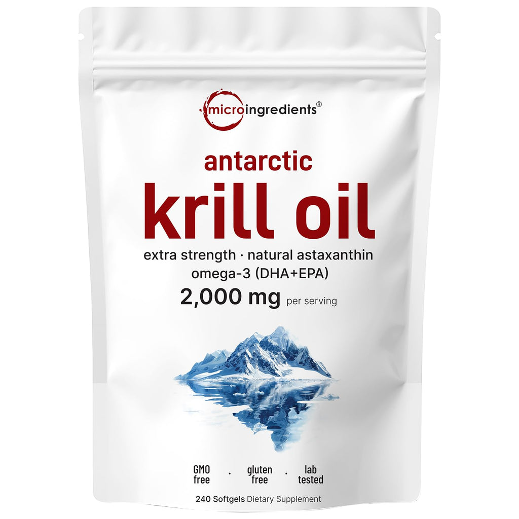 Micro Ingredients Antarctic Krill Oil Supplement, 2,000mg Per Serving, 240 Softgels, Triple Strength, Rich in Omega-3s EPA, DHA & Natural Astaxanthin