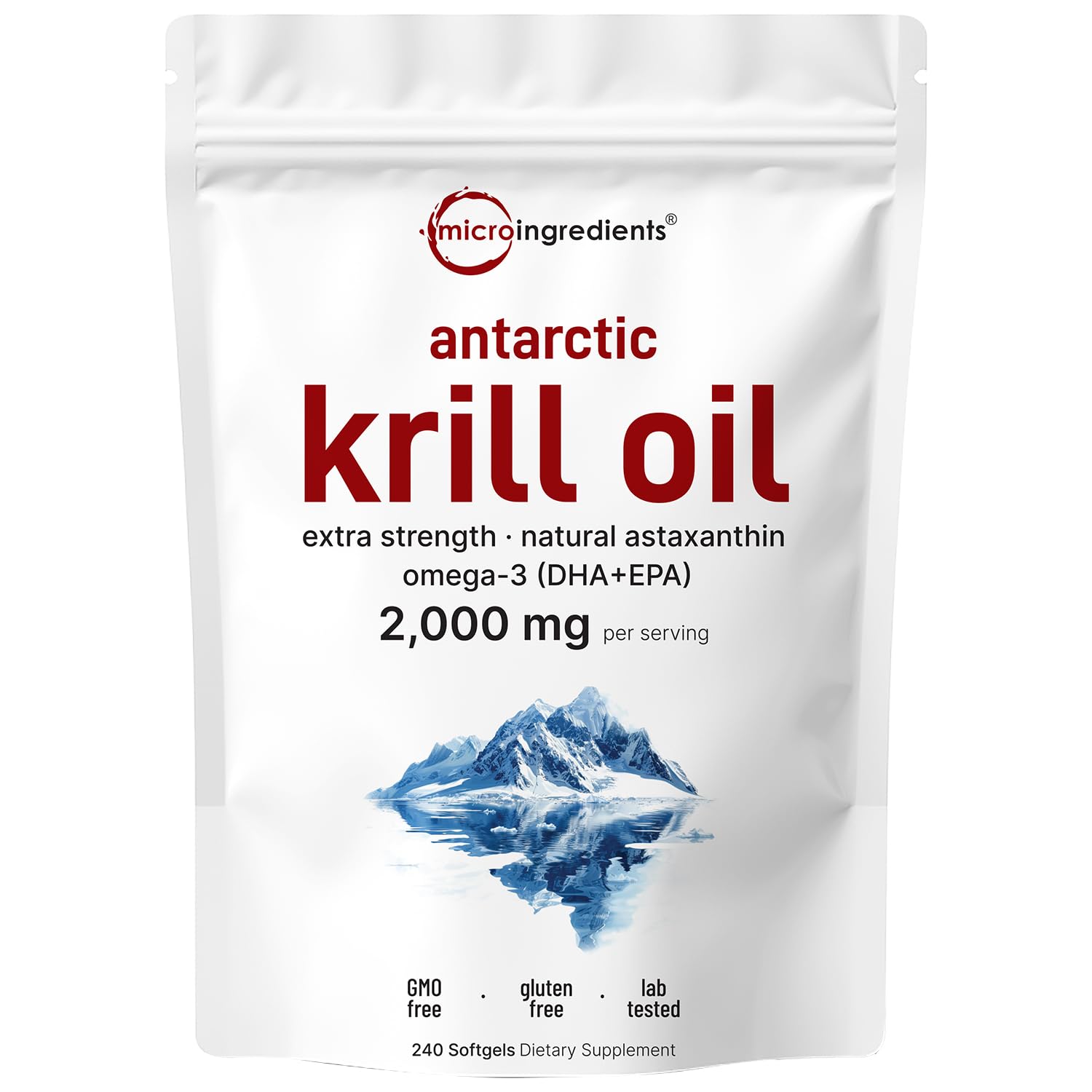 Micro Ingredients Antarctic Krill Oil Supplement, 2,000mg Per Serving, 240 Softgels, Triple Strength, Rich in Omega-3s EPA, DHA & Natural Astaxanthin