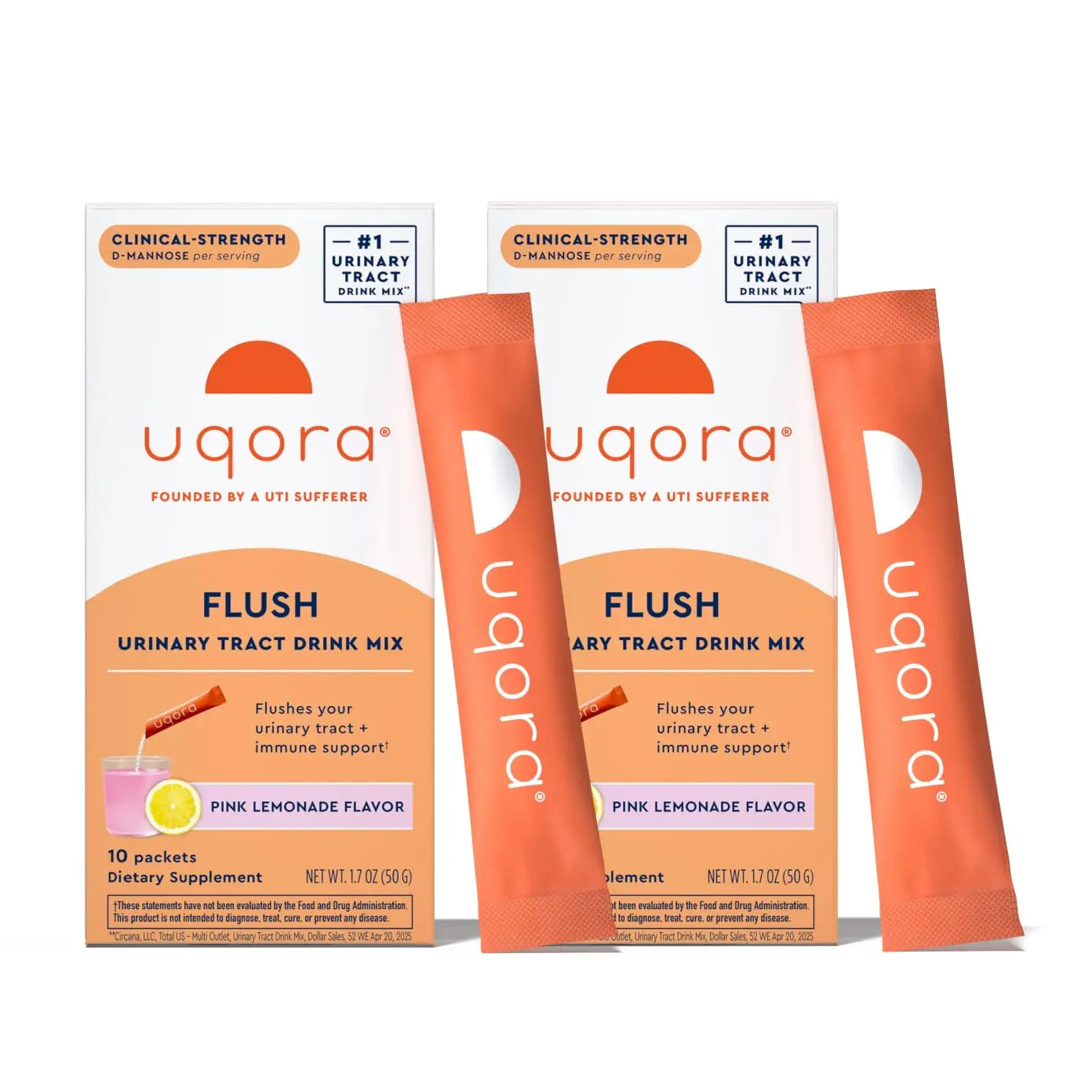 Uqora Flush - Urinary Tract* with D-Mannose, Vitamin C, Vitamin B6, Potassium, Magnesium & Calcium - Gluten-Free & Vegan - Pink Lemonade Flavor - 20 Packets (2 Pack) Uqora Au supplements