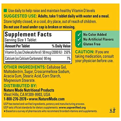 Nature Made Vitamin D3 2000 IU (50 mcg), Dietary Supplement for Bone, Teeth Nature Made Au supplements