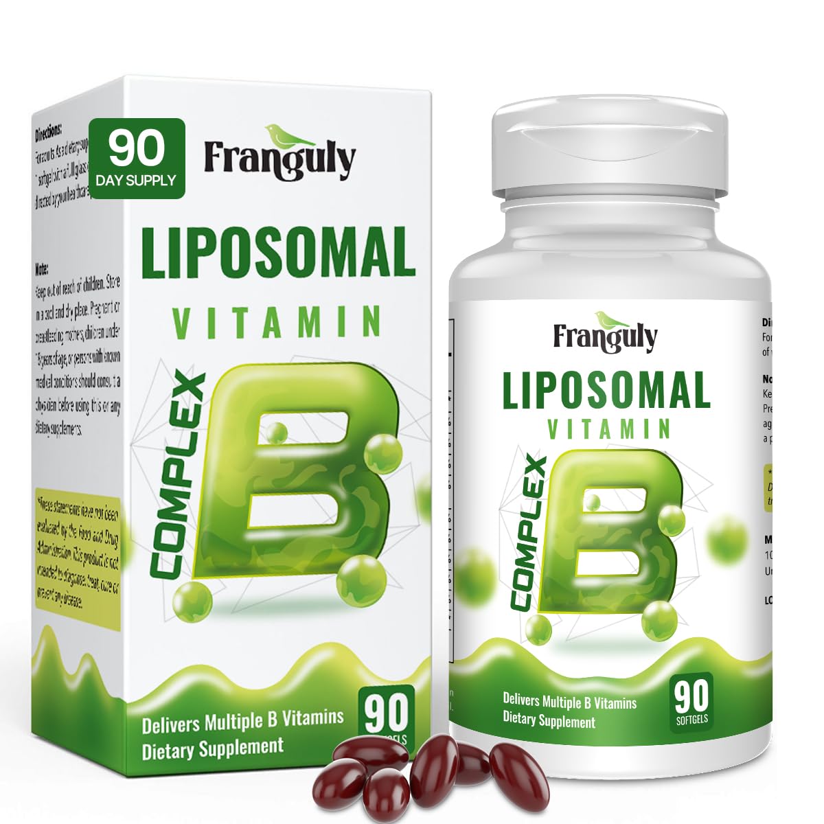 Liposomal B Complex for High Absorption Methylated B12,L-Methyfolate(5-MTHF ),Full Active B Vitamins with Choline Inositol-Energy, Metabolism,Brain & Heart Support