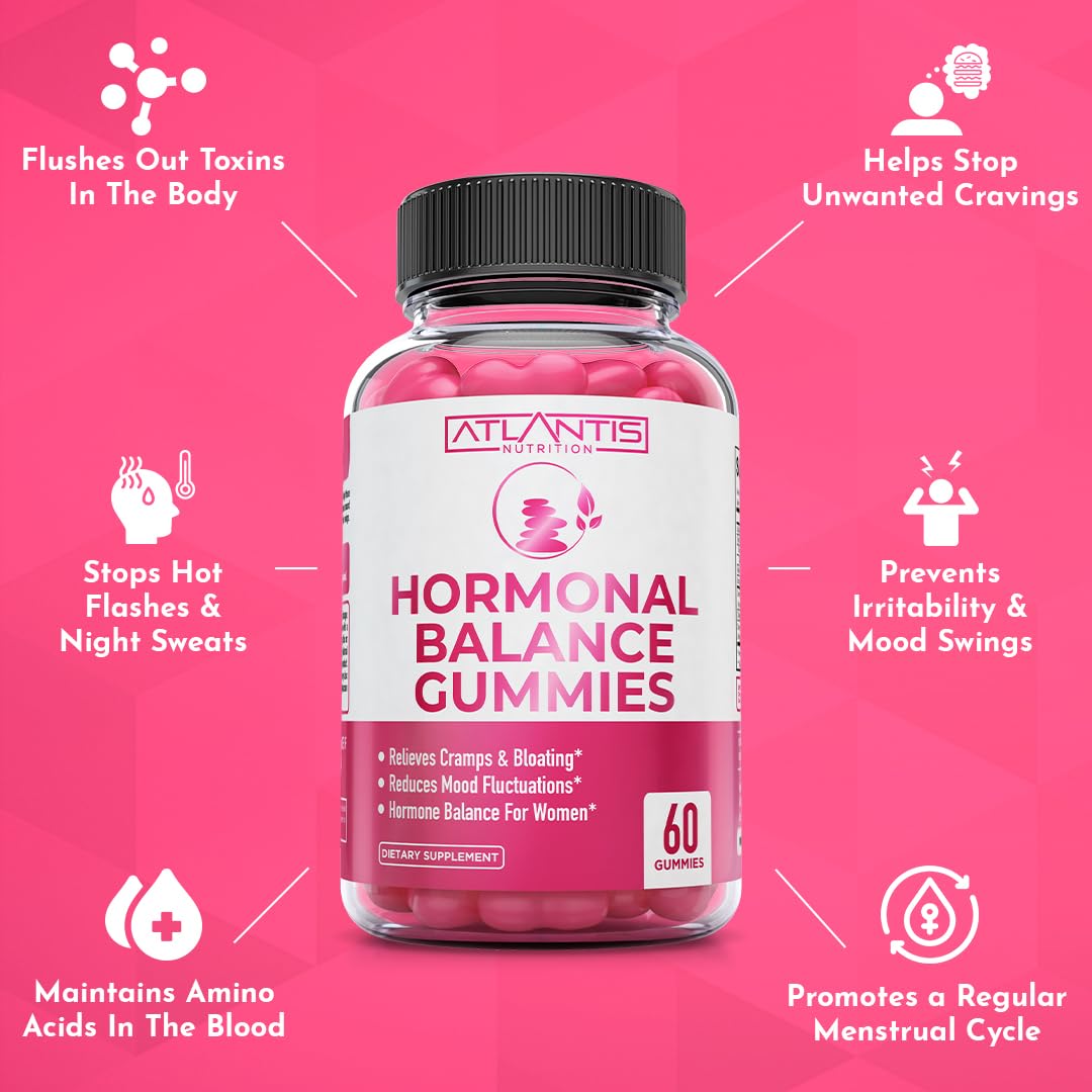Atlantis Nutrition Hormonal Balance for Women & PMS Relief Gummies - Alleviates Cramps, Bloating, Mood Swings, Hot Flashes & Night Sweats - Cranberry, Dong Quai & Chasteberry Menstrual Cramp Relief Atlantis Nutrition Au supplements