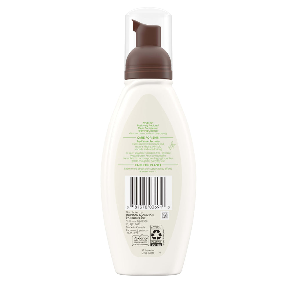 Aveeno Clear Complexion Foaming Oil-Free Facial Cleanser with Soy Extract & 0.5% Salicylic Acid, Acne Treatment Face