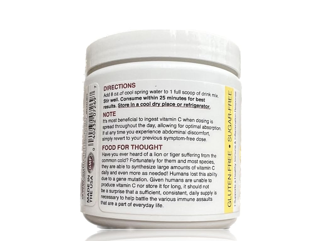 Sufficient-C High Dose Non-GMO Vitamin C Lemon Peach Immune-Ade Drink Mix, Convenient 125 Gram Size w/L-lysine, Bromelain & a Premium 96% Pure Green Tea Extract