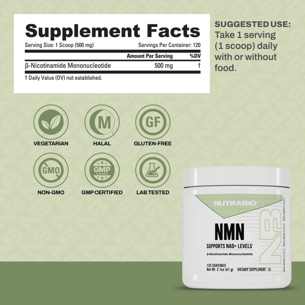NutraBio NMN - NAD Supplement, Longevity Support, Boost NAD Levels, Increase Cellular Energy, Brain Health, Healthy Aging- 120 Servings NutraBio Au supplements