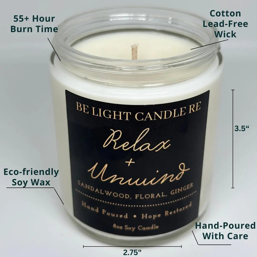 Stress Relief Candle | Purpose-Driven Soy Candles | Scented Candle for Home | 8oz Long Lasting Candle Be Light Candle RE Au supplements