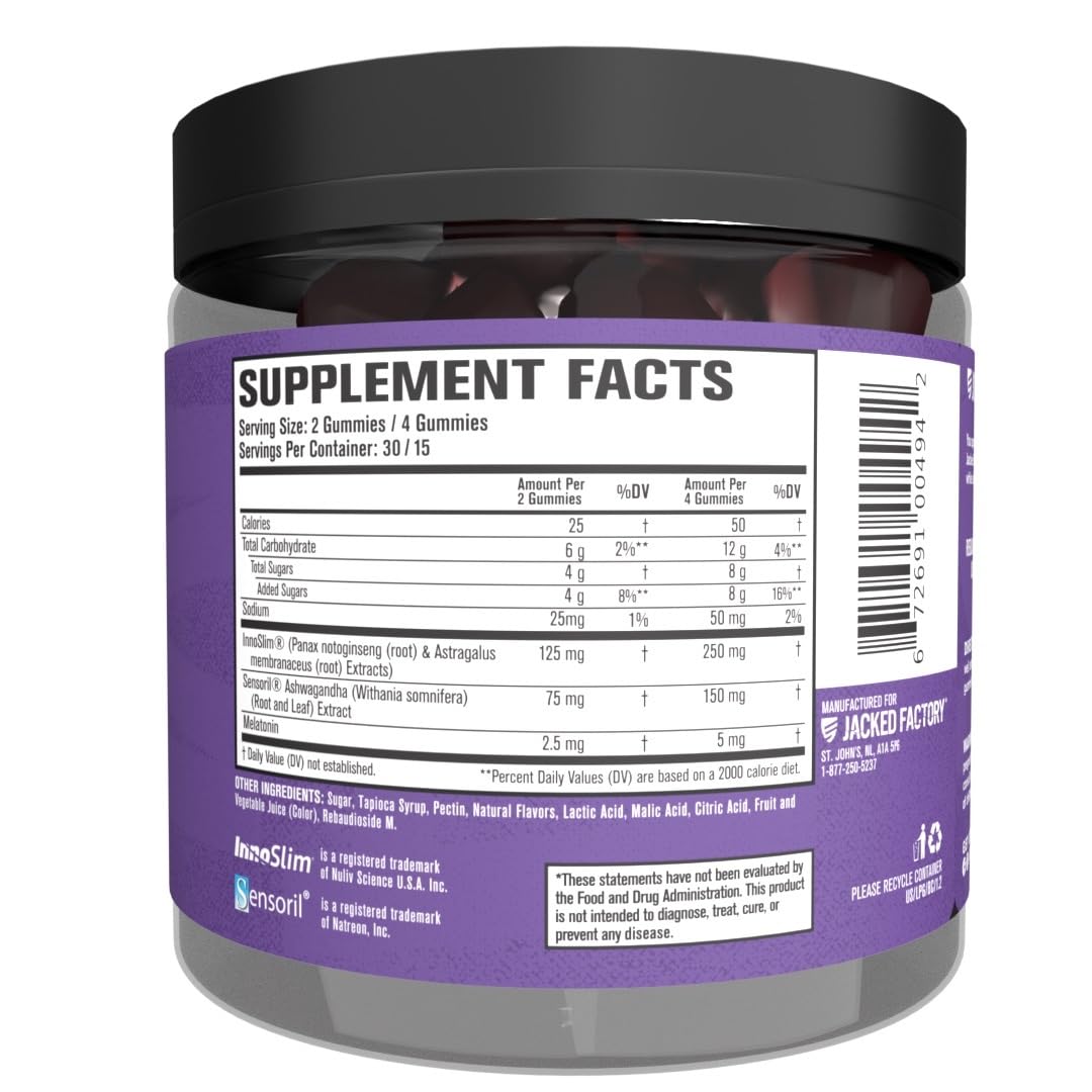 Jacked Factory Lean PM Weight Loss Gummies - Night Time Fat Burner & Appetite Suppressant Sleep Supplement with Melatonin & Ashwagandha