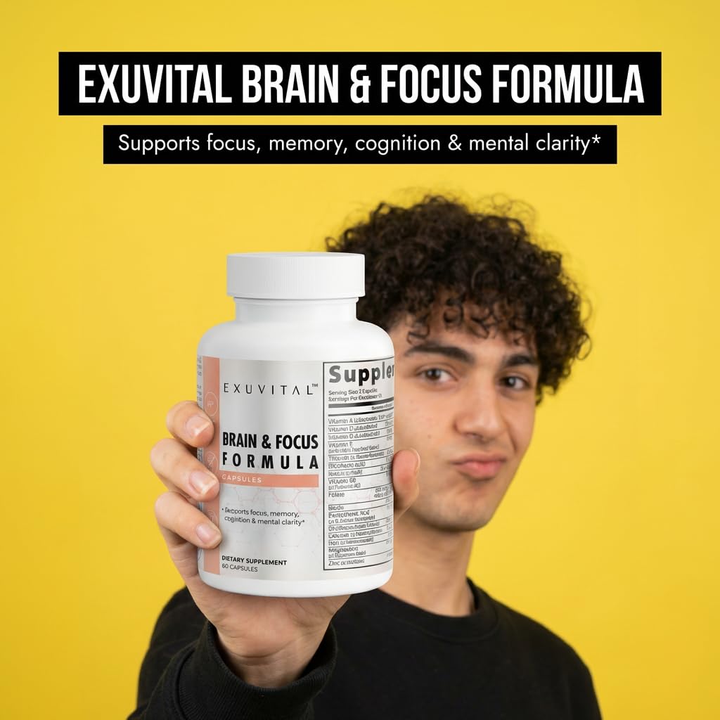 EXUVITAL Brain & Focus Formula, Veggie Capsules, 60 Count, Nootropic Supplement with Vitamins, Minerals and Proprietary Blend for Clarity, Memory, Cognition and Mental Focus EXUVITAL Au supplements