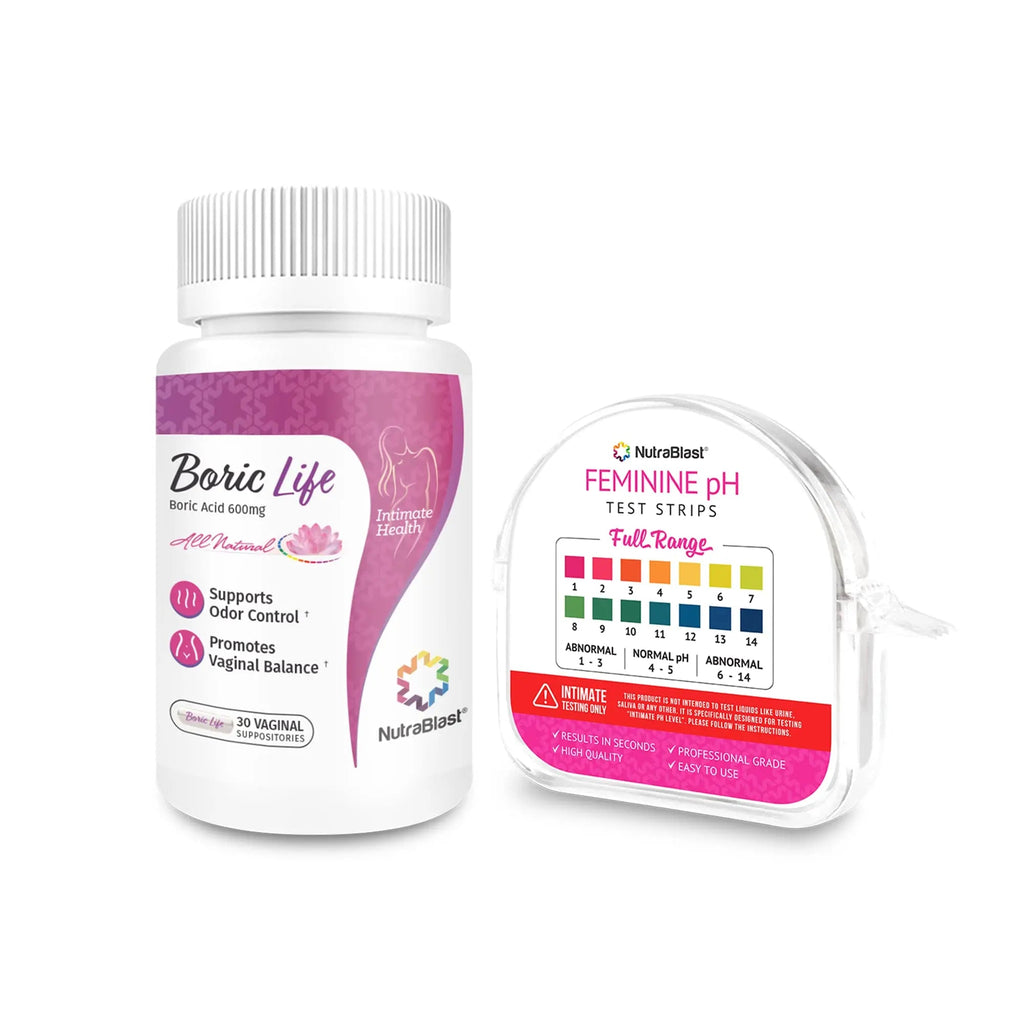 NutraBlast Boric Acid Vaginal Suppositories 600mg (30 Count) & Feminine pH Test Strips 1-14 (100-Tests Roll) NutraBlast Au supplements