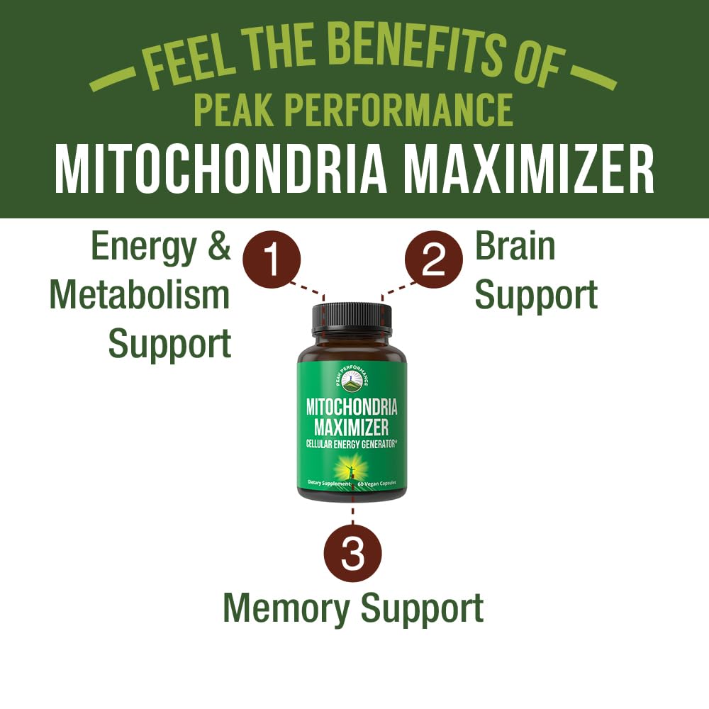 Peak Performance Mitochondria Maximizer with CoQ10 and Active PQQ. Best Mitochondrial Support Supplement with MCT Oil. Natural Cellular Generator for Clean, Energy Support. 60 Vegetarian Capsules Peak Performance Au supplements