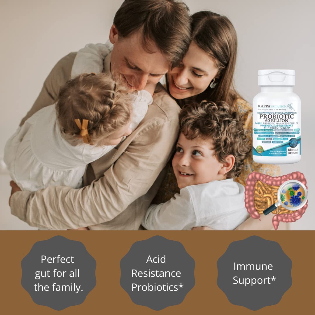 KAPPA NUTRITION Probiotic 60 Billion CFU 14 in 1 Formula with Prebiotics & Acidophilus for Women, Men & Adults, Shelf Stable, Acid Resistant