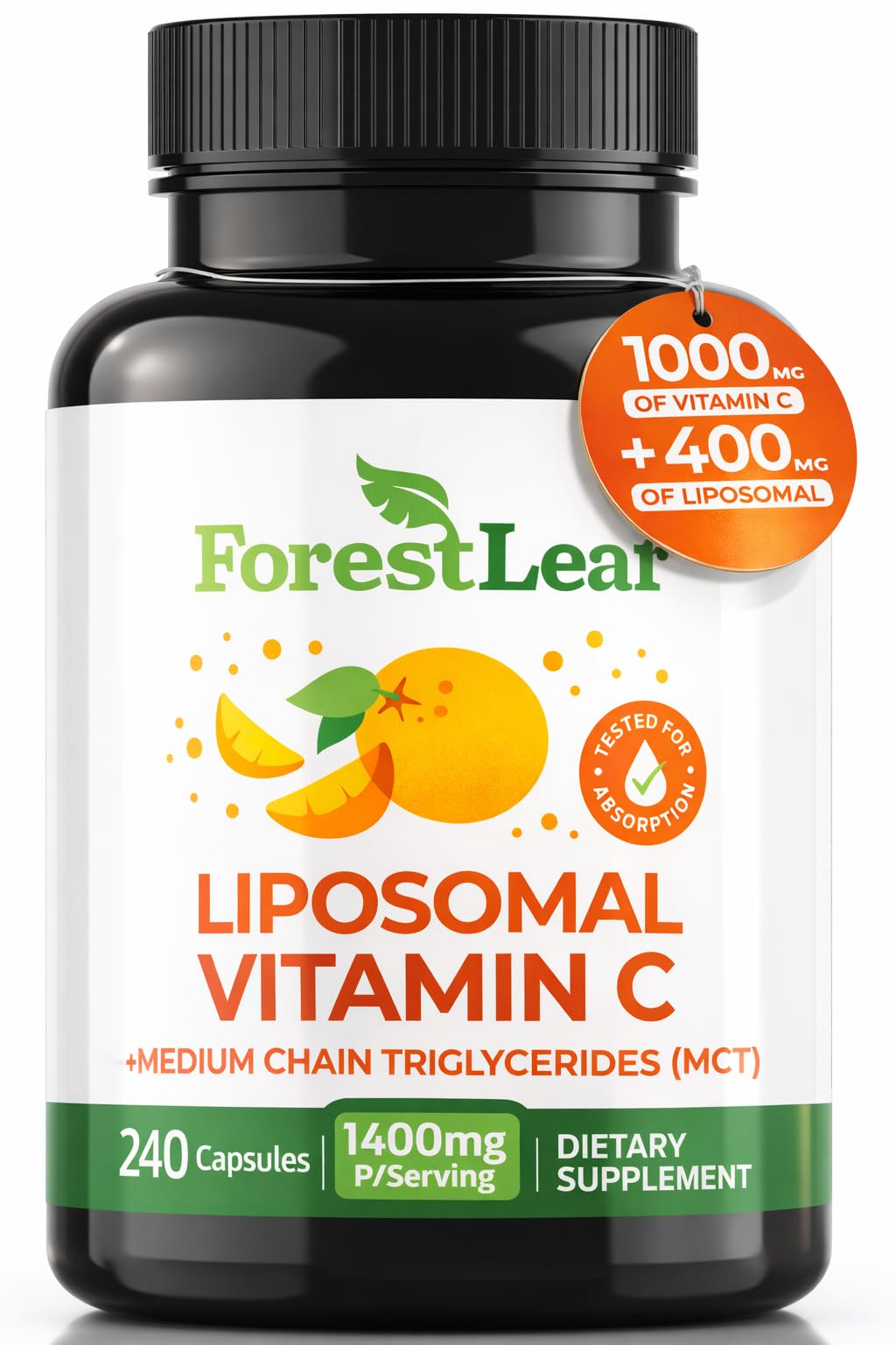 ForestLeaf Liposomal Vitamin C 1400mg Capsules | High Dose Vitamin C Liposomal Supplement w Coconut Oil Fatty Acids | Fast Absorption | Immune Support, Antioxidant,