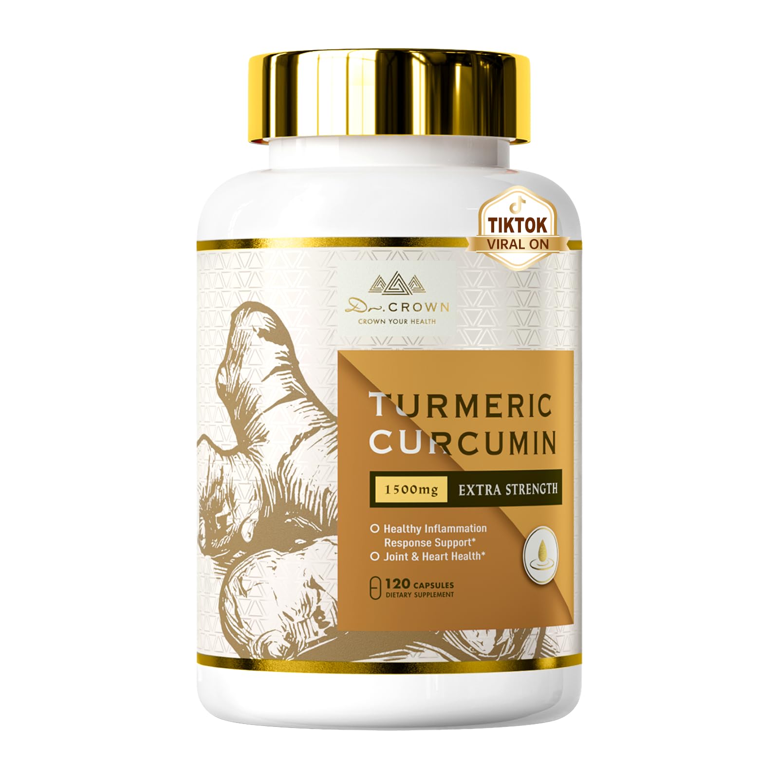 DR. Crown Turmeric Curcumin Supplement 1,500mg, 95% Standardized Curcuminoid with Ginger, MCT Oil, & Black Pepper for Better Absorption, for Antioxidant & Joint Support, 120 Capsules DR. CROWN Au supplements