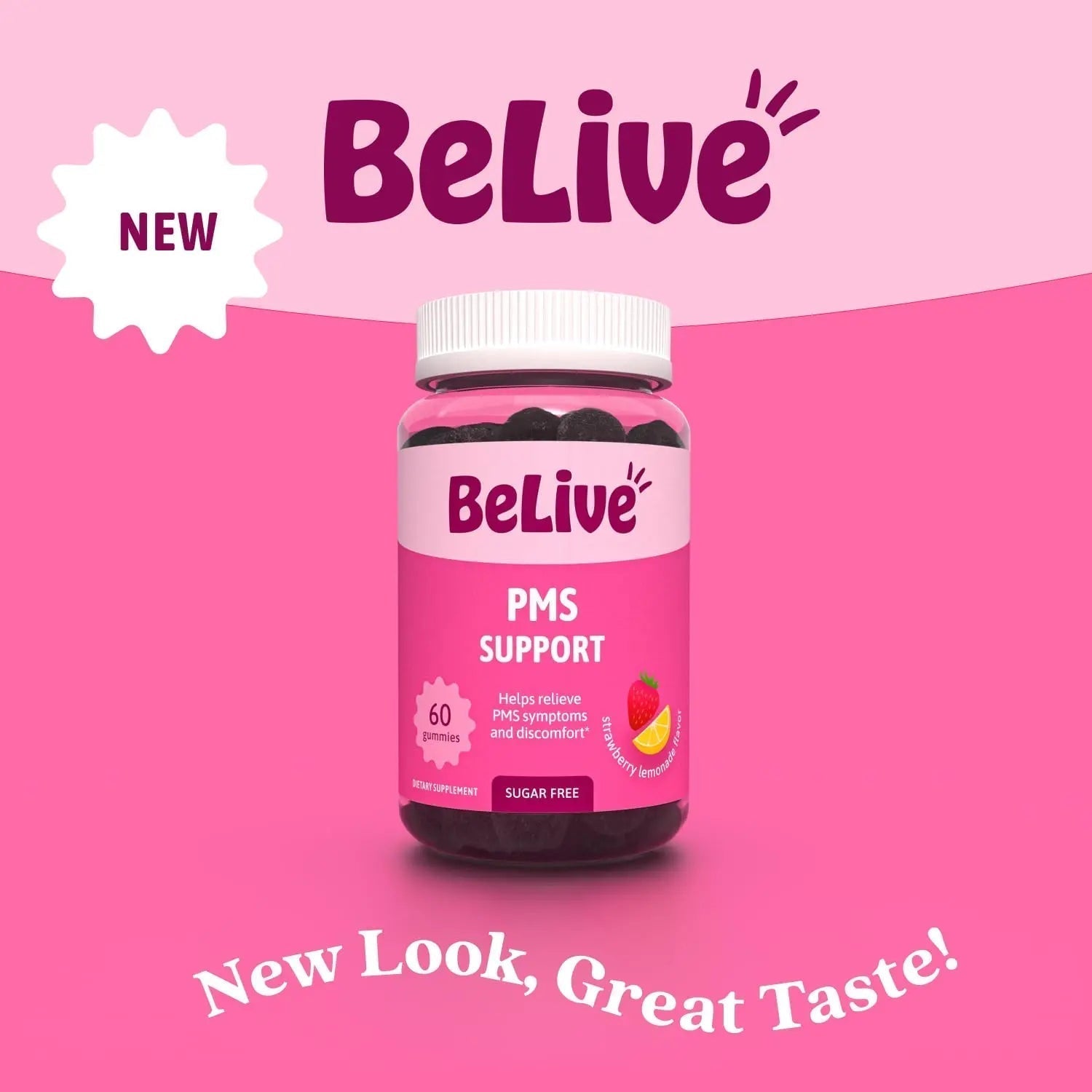 BeLive PMS Support Gummies Supplement – Helps Relieve PMS Symptoms – Hormonal Balance Mood Swings & Cramps Relief, Bloating Support – with Chaste Tree Extract - Strawberry Lemonade Flavor – 60 Count BeLive Au supplements