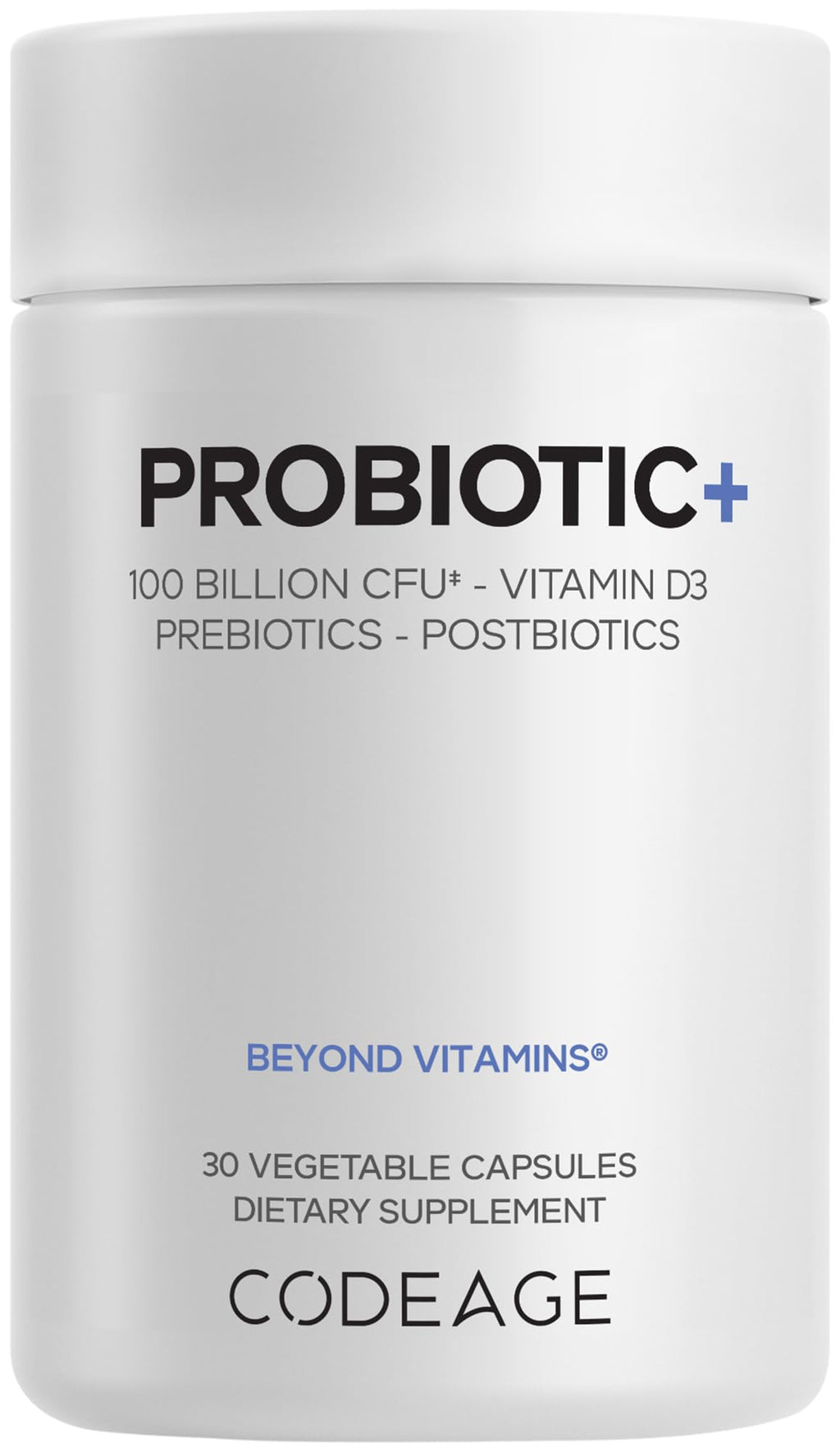 Codeage Probiotic+ 100 Billion CFU Supplement - 12-Strain Probiotic Blend, Organic Prebiotic Fiber, Postbiotics, Vitamin D3, Zinc Bisglycinate, Quercetin - for Men & Women - Non-GMO- 30 Capsules Codeage Au supplements