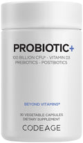 Codeage Probiotic+ 100 Billion CFU Supplement - 12-Strain Probiotic Blend, Organic Prebiotic Fiber, Postbiotics, Vitamin D3, Zinc Bisglycinate, Quercetin - for Men & Women - Non-GMO- 30 Capsules Codeage Au supplements
