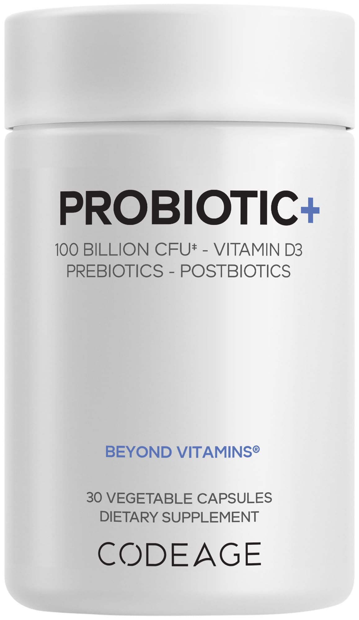 Codeage Probiotic+ 100 Billion CFU Supplement - 12-Strain Probiotic Blend, Organic Prebiotic Fiber, Postbiotics, Vitamin D3, Zinc Bisglycinate, Quercetin - for Men & Women - Non-GMO- 30 Capsules Codeage Au supplements