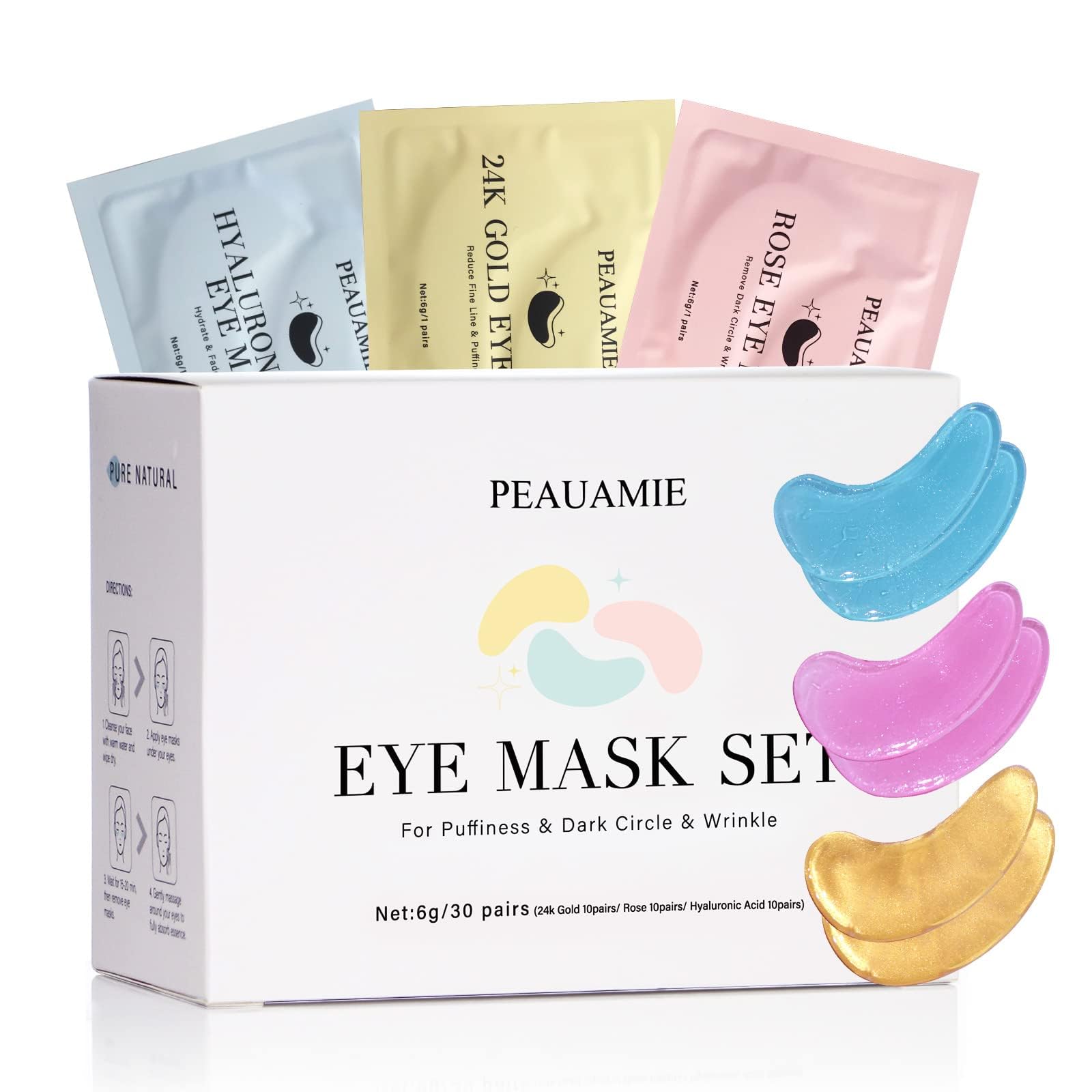PEAUAMIE Under Eye Patches Gold and Hyaluronic Acid for puffy eyes,Rose Eye Masks