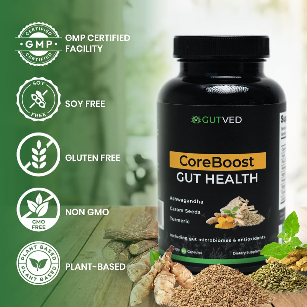 GUTVED Bloating & Gas Relief Probiotic for Women & Men | 9-in-1 Gut & Digestive Support with Probiotics, Prebiotic Inulin, Turmeric, Ginger & Fennel | Daily Plant-Based Capsules, 60 Count GUTVED Au supplements