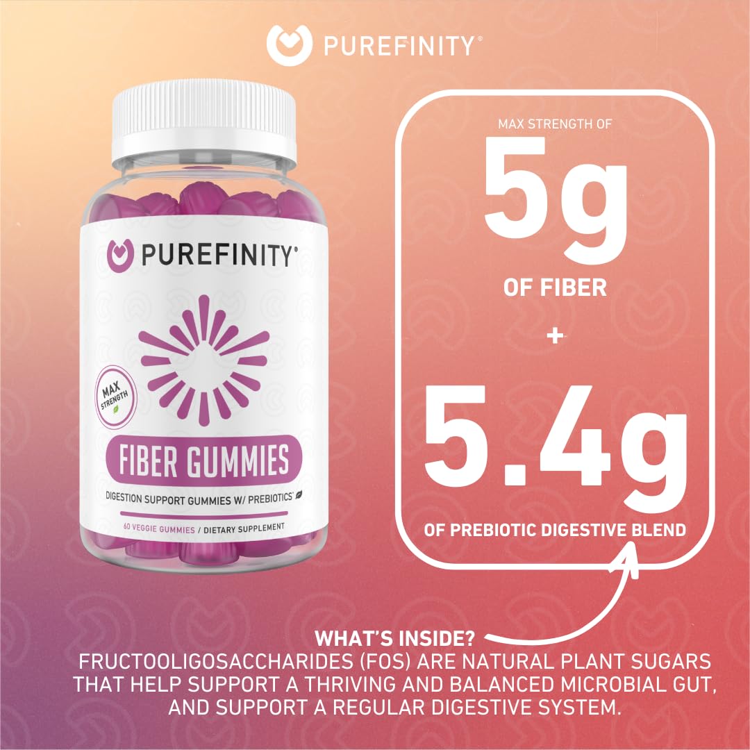 PUREFINITY Fiber Gummies for Adults with Inulin FOS from Chicory Root, Sugar Free Prebiotic Supplement for Daily Digestion
