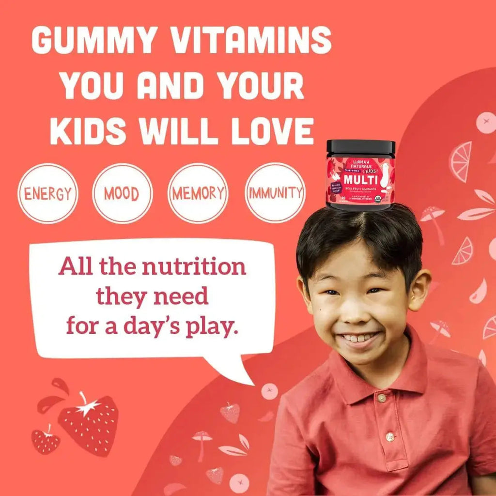 Llama Naturals Kids Multivitamin Gummies | Real Fruit, No Added Sugar Cane | Organic Vegan Toddler Whole Food Vitamins | Llama Naturals Au supplements