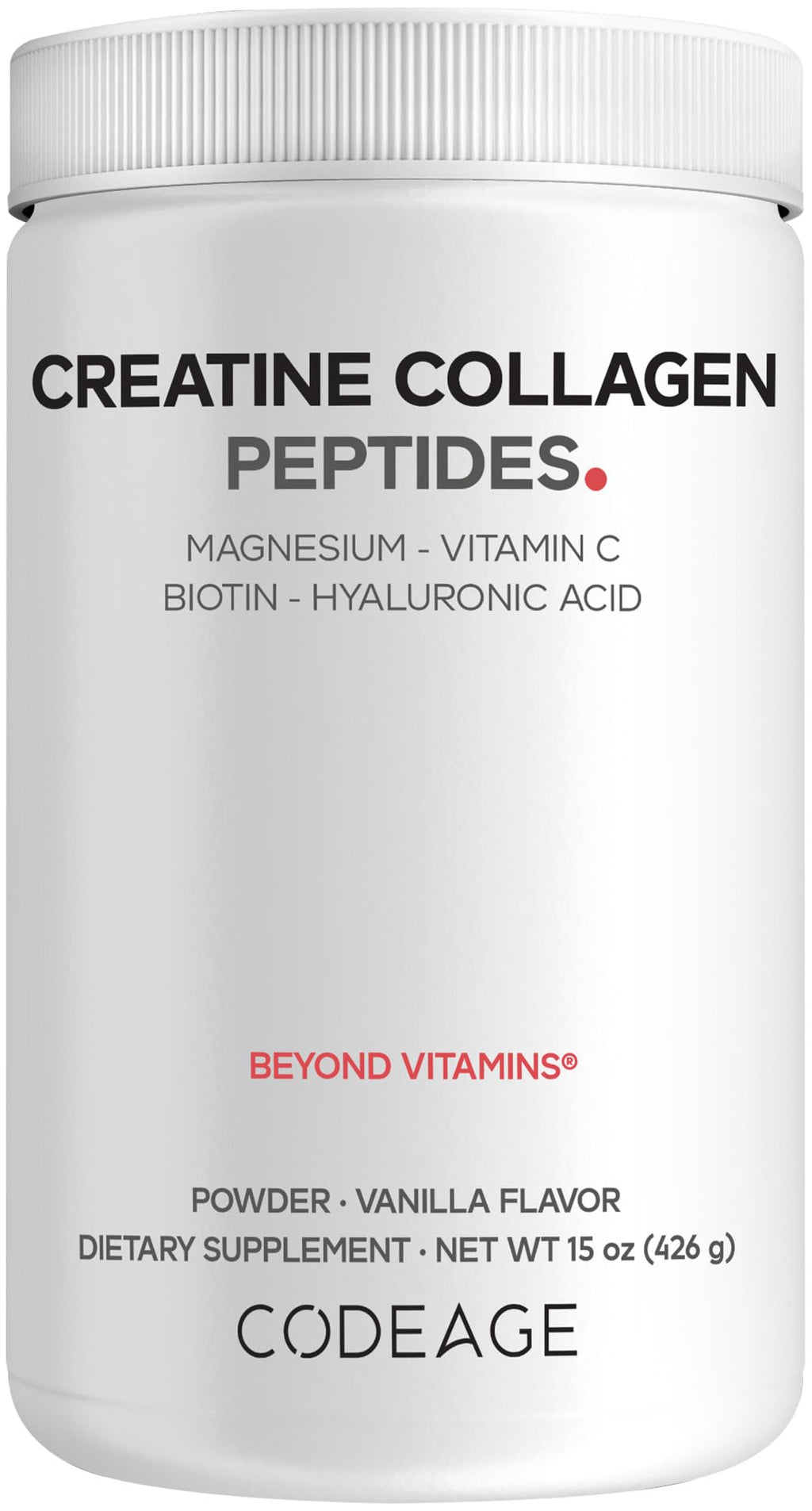 Codeage Creatine Collagen Peptides - Creatine Monohydrate Powder Supplement, Wild-Caught Marine Collagen, Biotin, Magnesium, Vitamin C, Hyaluronic Acid - Vanilla Flavored - Non-GMO - 15 Oz Codeage Au supplements