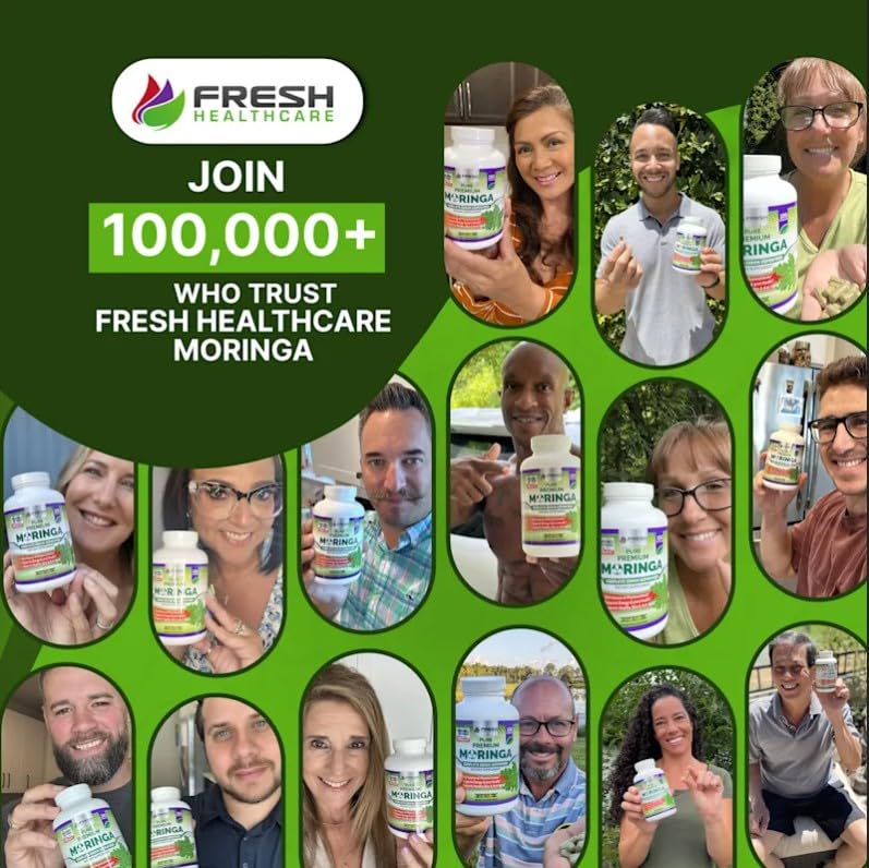 FRESH HEALTHCARE Moringa Capsules – 100% Pure Leaf Powder - 180 Pills, Non-GMO - 3 Month Supply - Complete Green Superfood for Energy