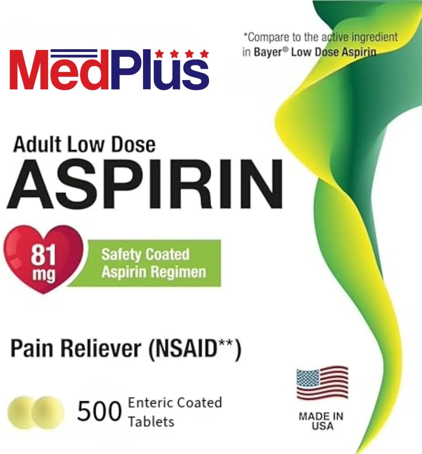 MedPlus Low Dose Aspirin 81 mg - 500 Tablets | Enteric Coated | Pain Reliever for Minor Aches and Pains, Fever Reducer - Made in USA MedPlus Au supplements