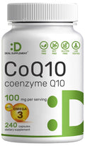 DEAL SUPPLEMENT CoQ10 100mg with Omega 3 100mg, 240 Capsules | Bioavailable Coenzyme Q10 Formula | Non-GMO