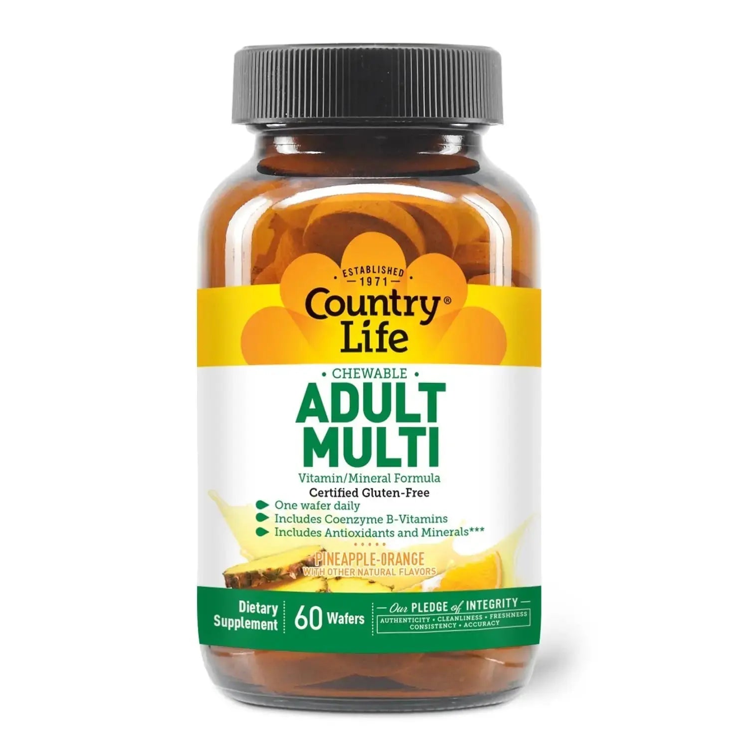 Country Life Adult Chewable Multivitamin with Coenzyme B-Vitamins, Antioxidants, Minerals, Pineapple-Orange Flavor Country Life Au supplements