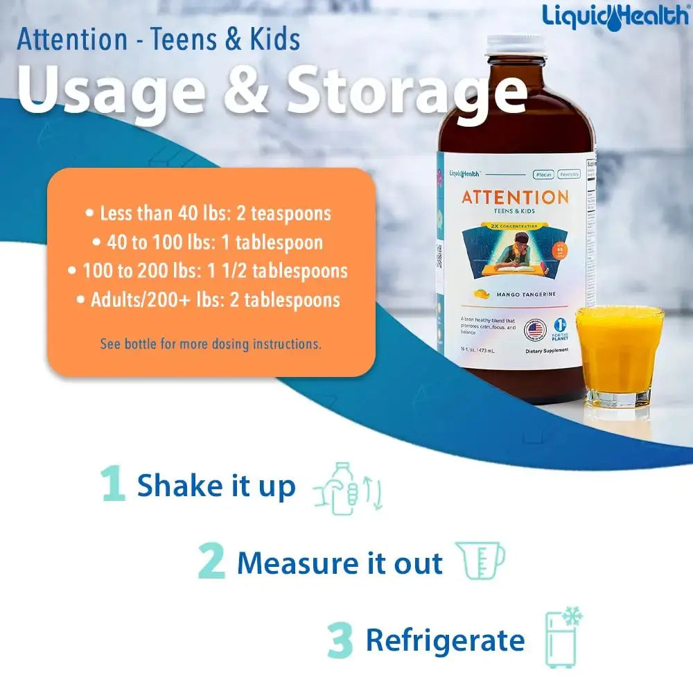 LIQUIDHEALTH Attention, Liquid Multivitamin for Kids & Teens - Improves Memory Retention, Concentration, Focus, Mood, Relaxation & Calming LIQUIDHEALTH Au supplements