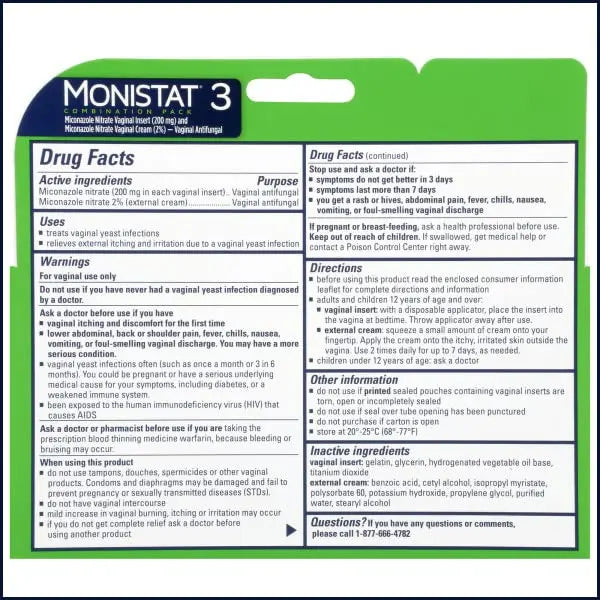 Monistat 3 Vaginal Antifungal Combination Pack - 3 Each, Pack of 2 Monistat Au supplements