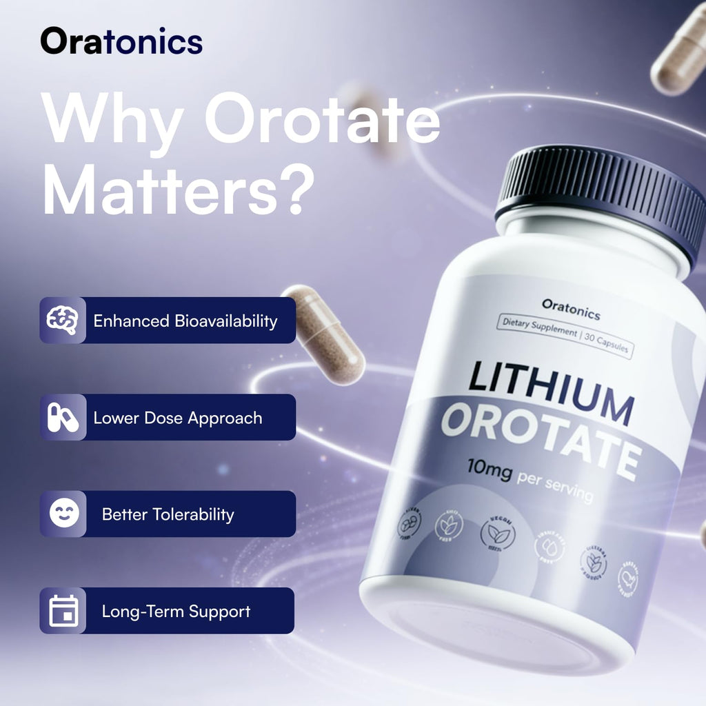 Oratonics Lithium Orotate 10mg – Trace Mineral Lithium Supplement for Daily Balance & Cognitive Clarity – Low-Dose, Highly Absorbable Formula – Vegan
