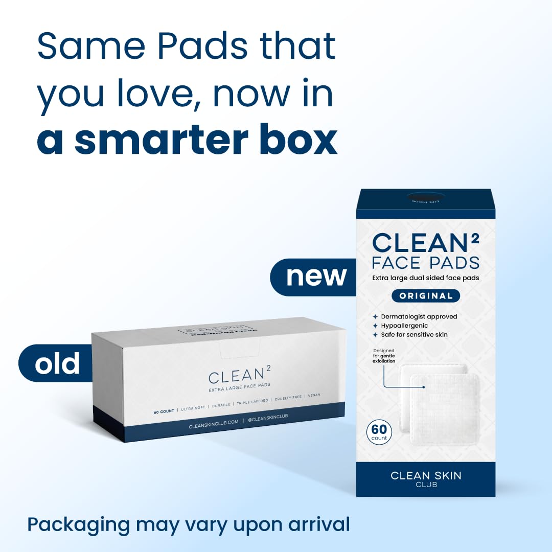 Clean Skin Club Clean² Pads 2.0 [NEW & Improved Edges] Guaranteed Not to Shed & Tear, Unique Triple Layers, Textured Side & Ultra Soft Side
