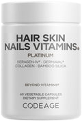 Codeage Hair Skin Nails Vitamins Platinum - KeraGEN-IV Keratin, Dermaval - Hair Fall, Skin Elasticity & Moisture Support - Biotin 5000, Collagen, Vitamin C, Coffeeberry, PABA Supplement - 60 Capsules Codeage Au supplements