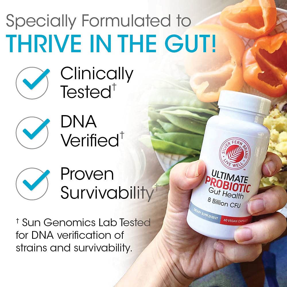 Silver Fern Brand Family Probiotics - Ultimate Adult Probiotic (1 Bottle = 60 Capsules) Plus Ultimate Children's Probiotic for Kids (1 Bottle = 30 Chewables) - Gut Health & Microbiome Support