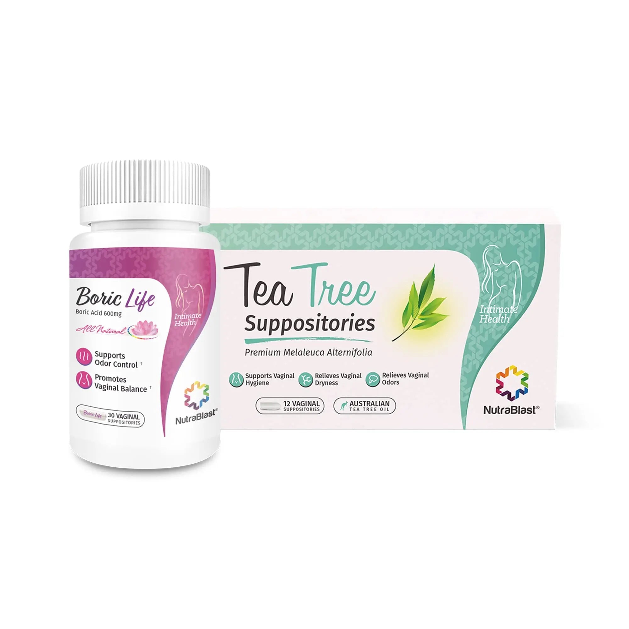 NutraBlast Boric Acid Vaginal Suppositories 600mg (30 Count) w/Tea Tree Oil Suppositories (12 Count) NutraBlast Au supplements